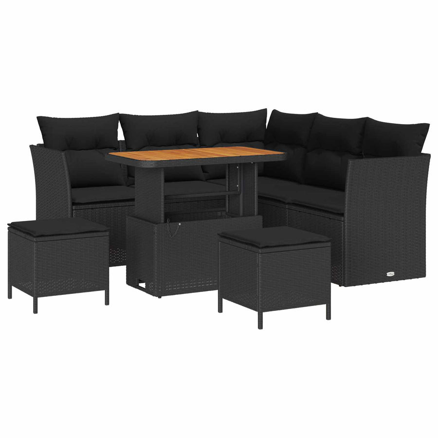 Tuinbankenset 8 pcs Zwart poly rattan