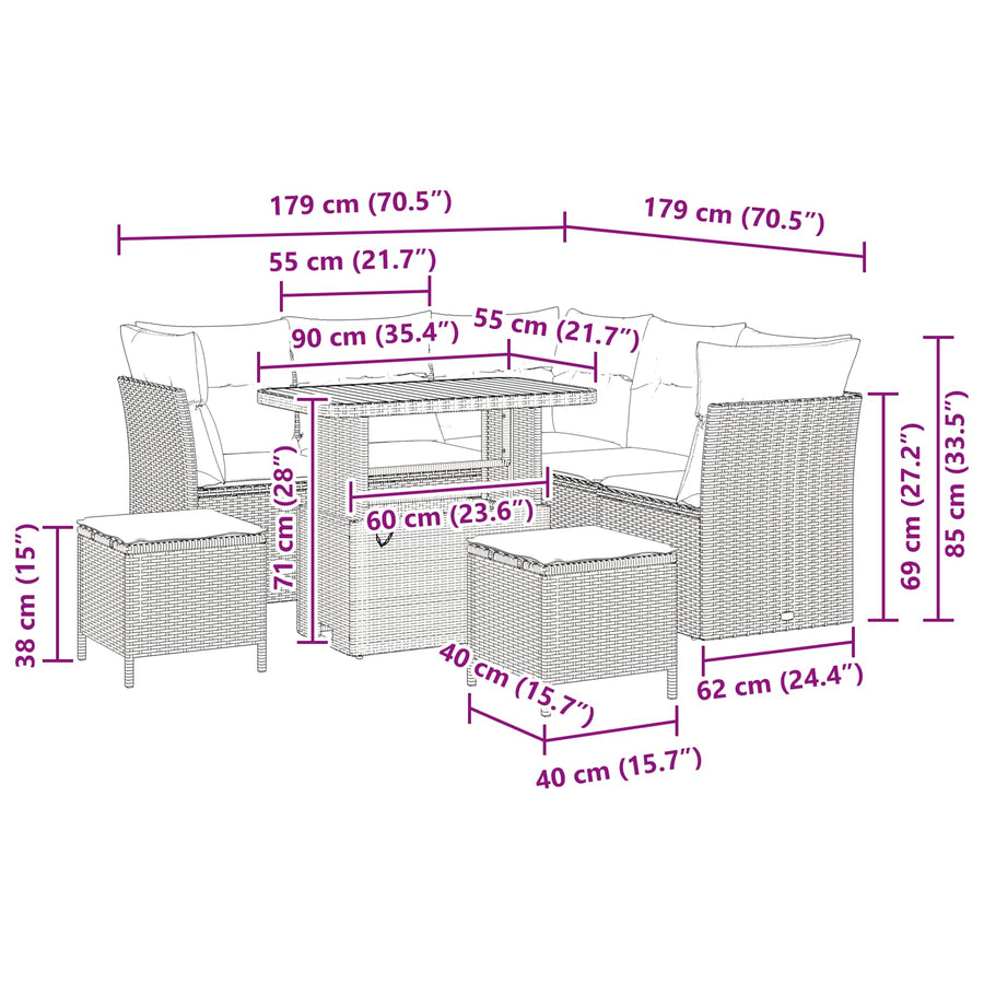 Tuinbankenset 8 pcs Zwart poly rattan