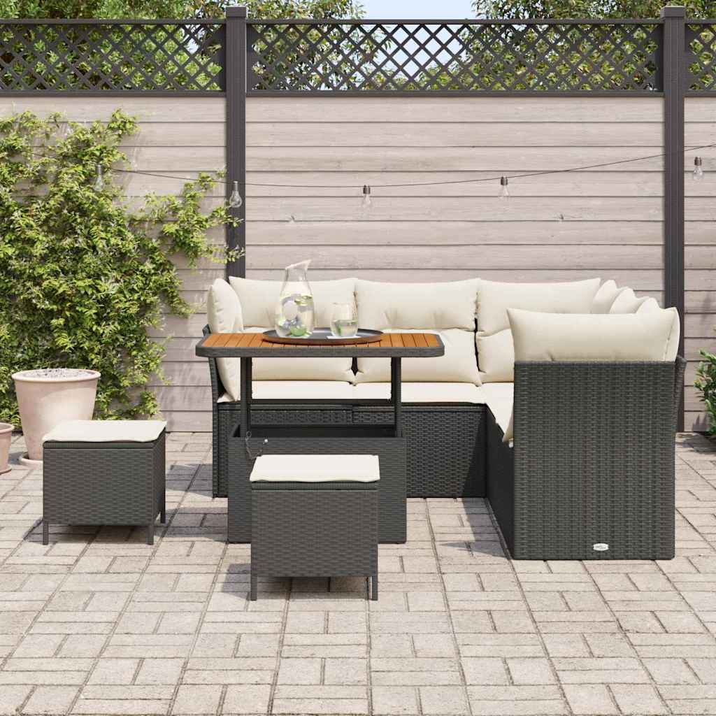 Tuinbankenset 8 pcs Zwart poly rattan