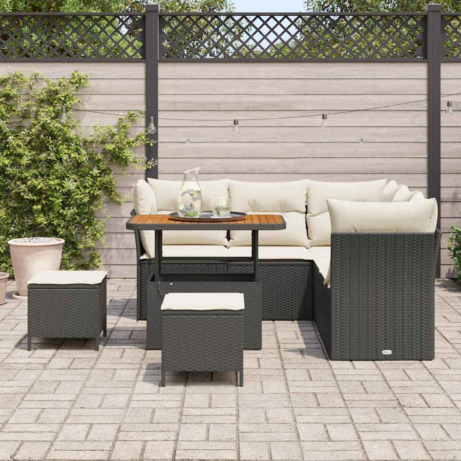 Tuinbankenset 8 pcs Zwart poly rattan