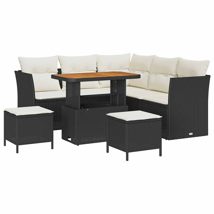 Tuinbankenset 8 pcs Zwart poly rattan