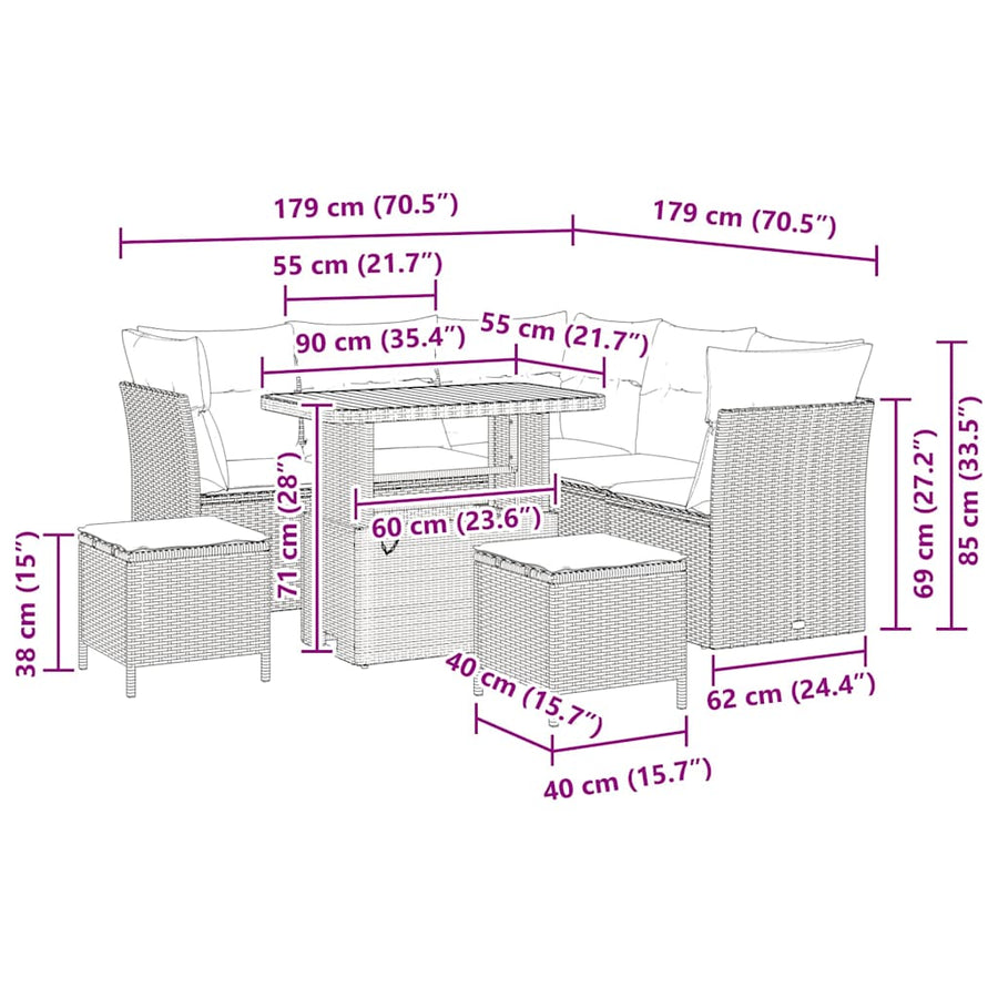 Tuinbankenset 8 pcs Zwart poly rattan