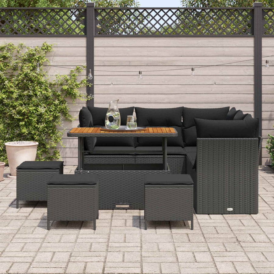 Tuinbankenset 9 pcs Zwart poly rattan