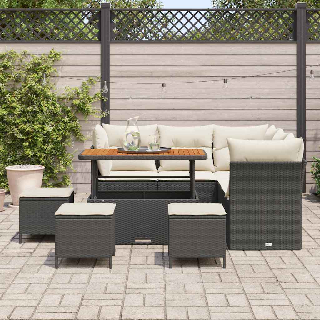 Tuinbankenset 9 pcs Zwart poly rattan