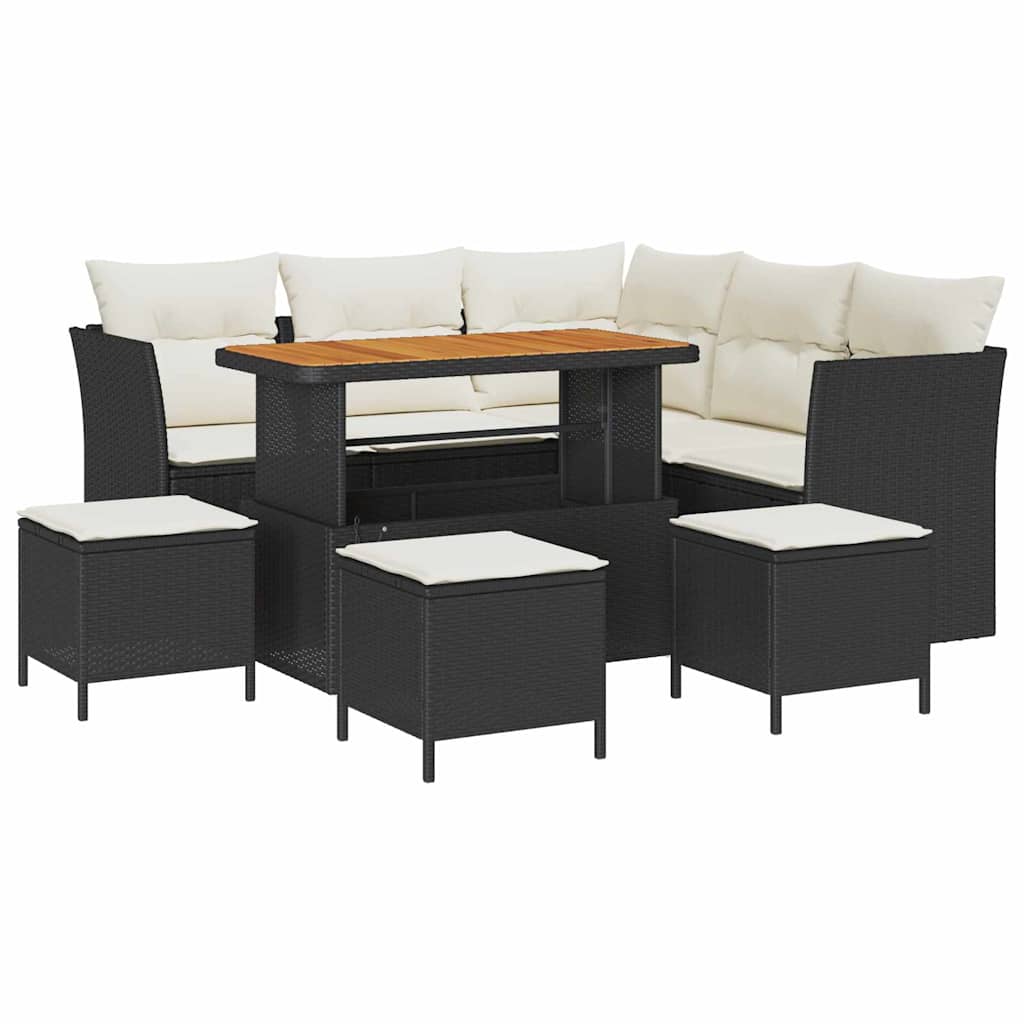 Tuinbankenset 9 pcs Zwart poly rattan