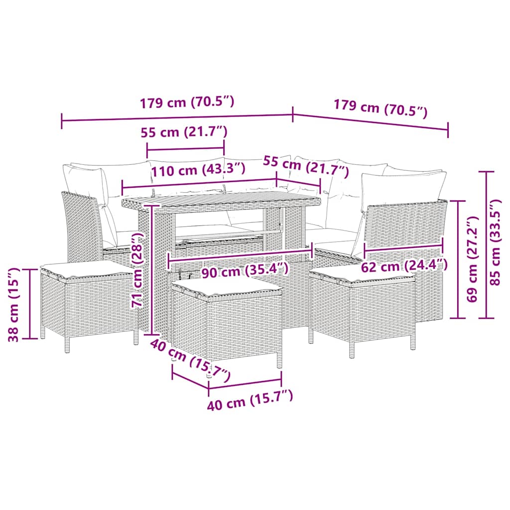 Tuinbankenset 9 pcs Zwart poly rattan