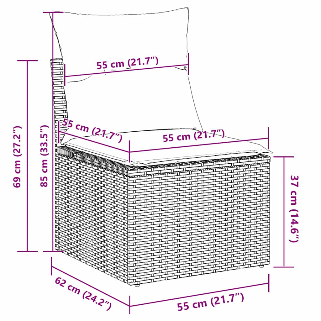 Tuinbankenset 9 pcs Zwart poly rattan