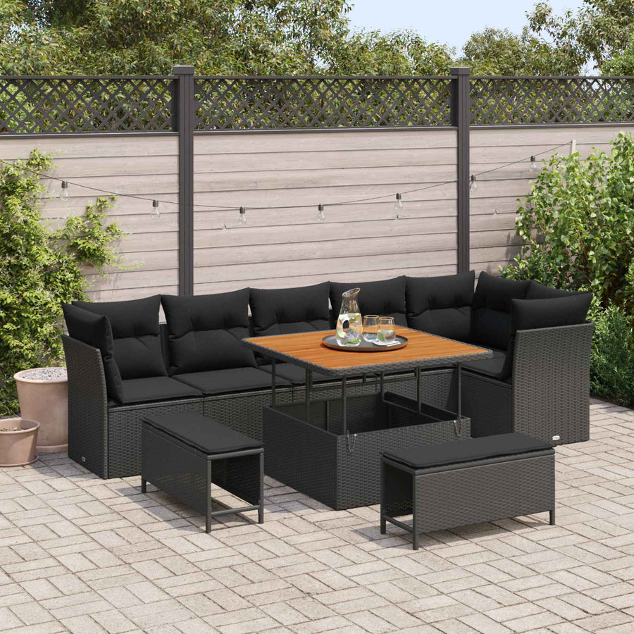 Tuinbankenset 9 pcs Zwart poly rattan