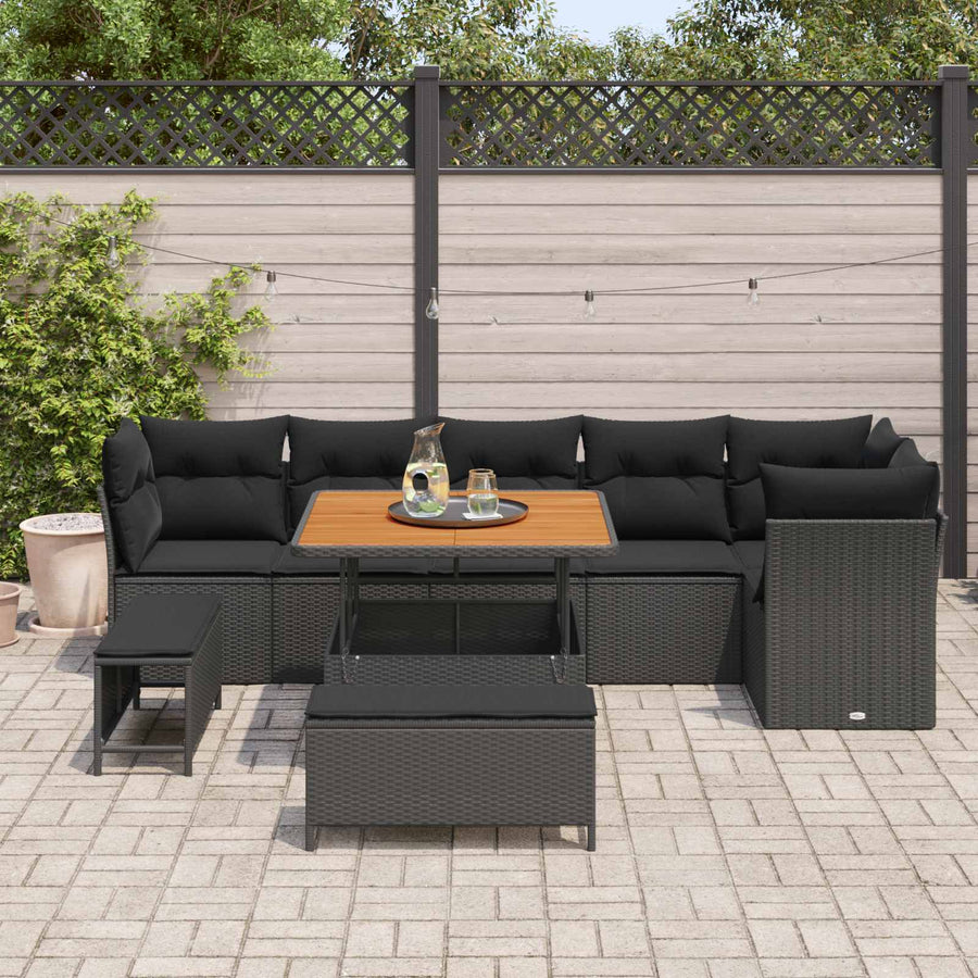 Tuinbankenset 9 pcs Zwart poly rattan