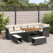 Tuinbankenset poly rattan zwart 9-delig