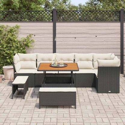 Tuinbankenset 9 pcs Zwart poly rattan