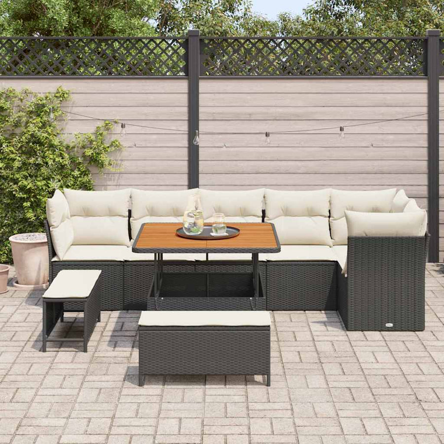 Tuinbankenset 9 pcs Zwart poly rattan