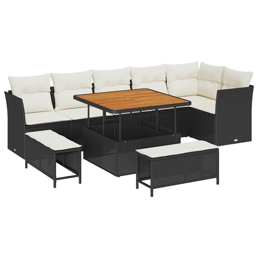 Tuinbankenset 9 pcs Zwart poly rattan