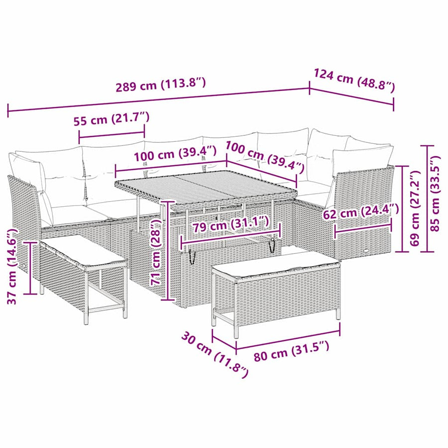 Tuinbankenset 9 pcs Zwart poly rattan