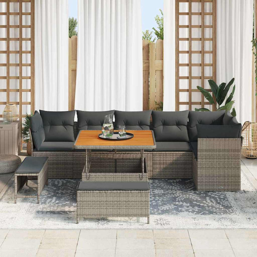 Tuinbankenset 9 pcs Grijs poly rattan