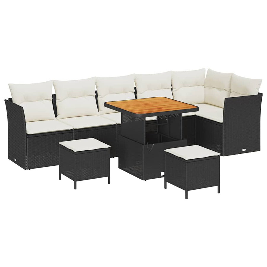 Tuinbankenset 9 pcs Zwart poly rattan