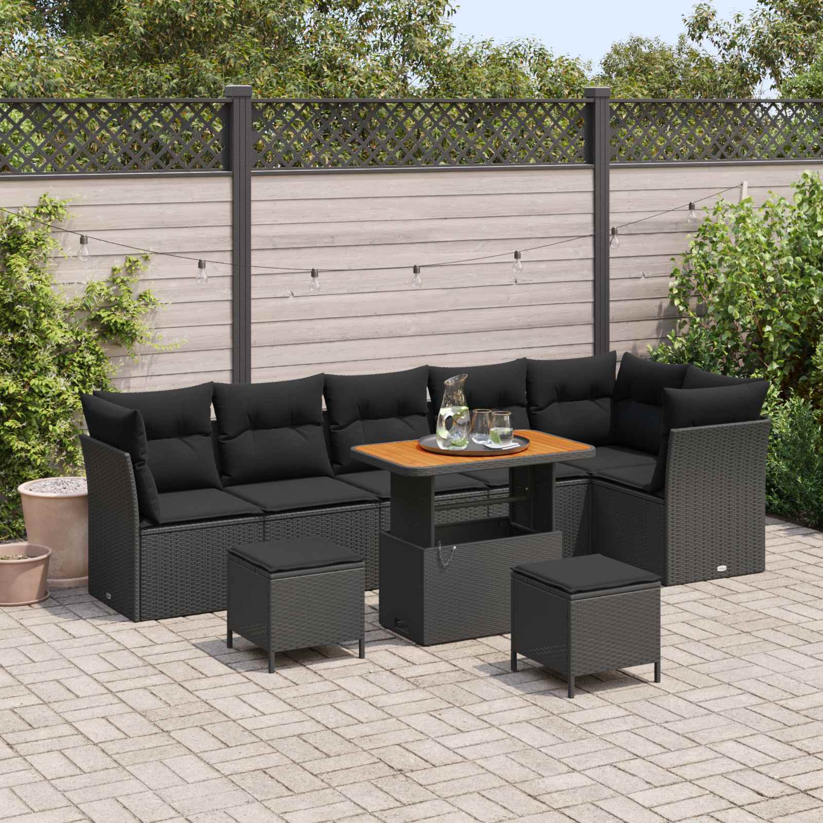 Tuinbankenset 9 pcs Zwart poly rattan