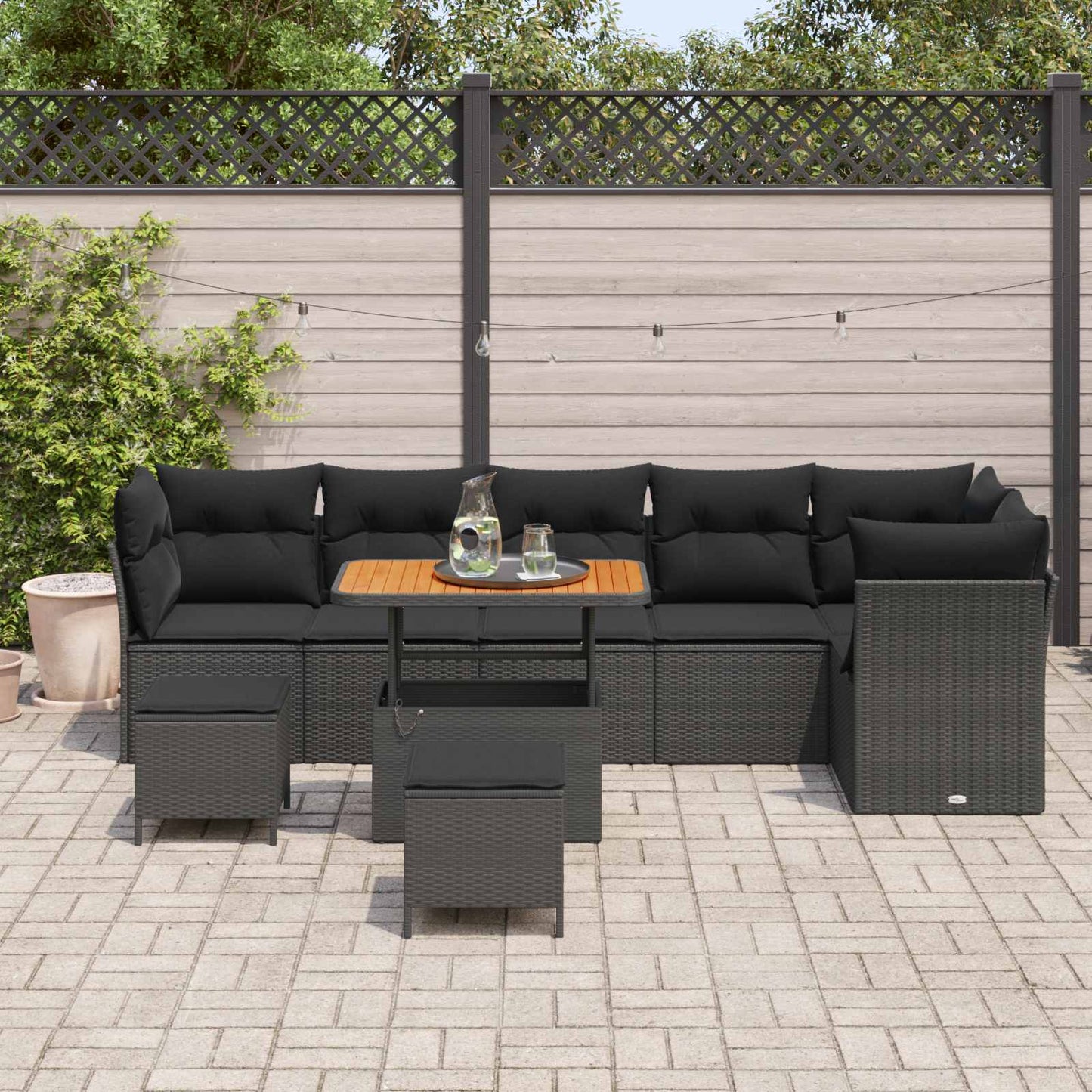 Tuinbankenset 9 pcs Zwart poly rattan