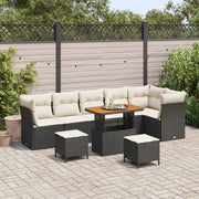 Tuinbankenset poly rattan zwart acaciahout