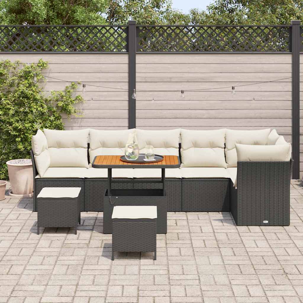 Tuinbankenset 9 pcs Zwart poly rattan