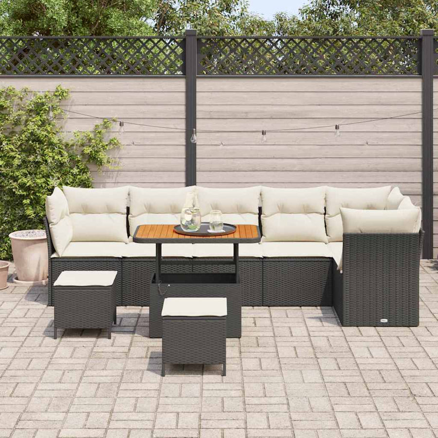 Tuinbankenset 9 pcs Zwart poly rattan