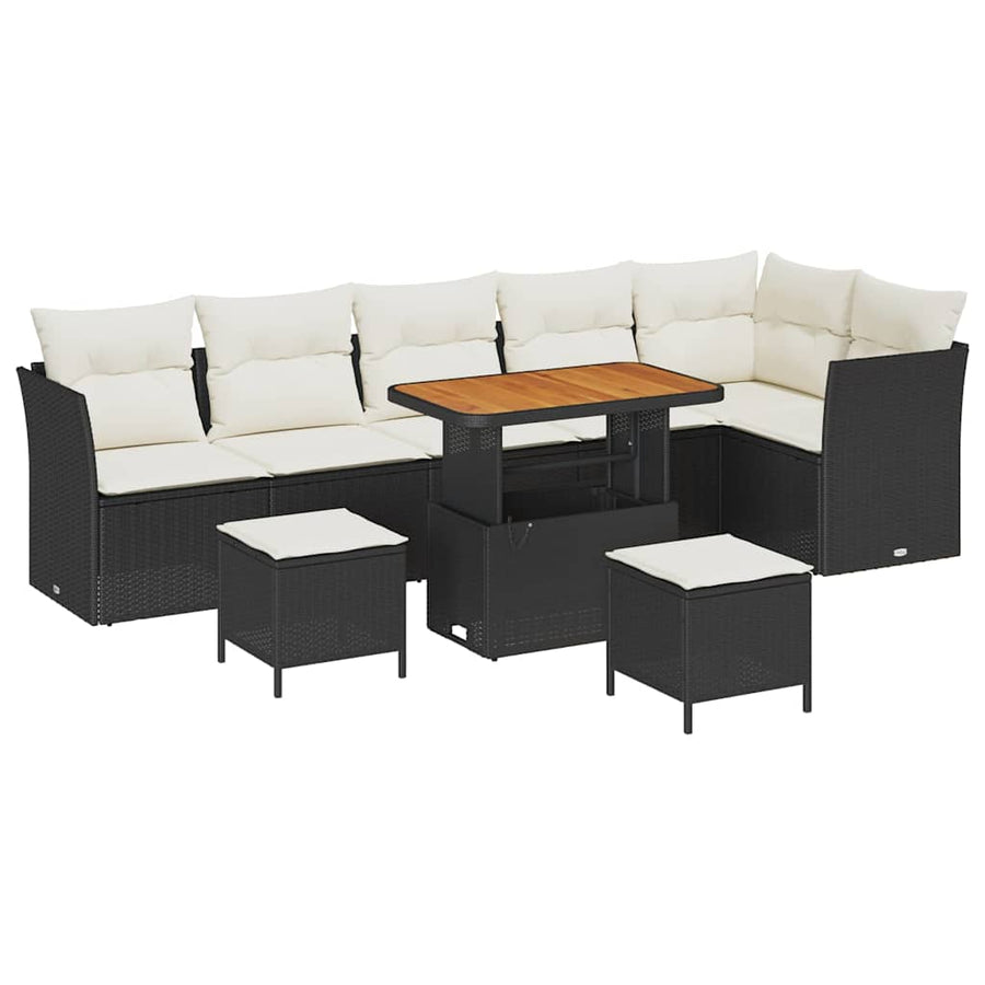Tuinbankenset 9 pcs Zwart poly rattan