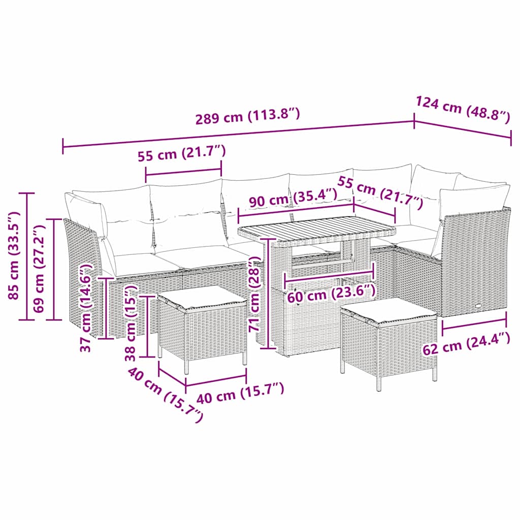 Tuinbankenset 9 pcs Zwart poly rattan