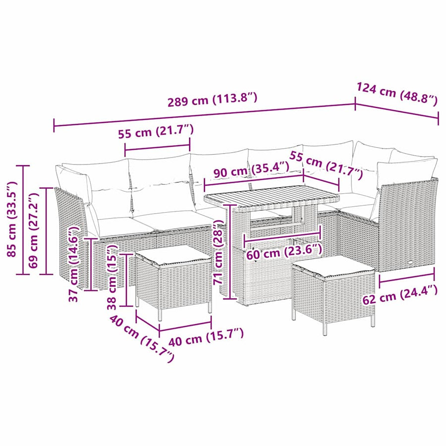 Tuinbankenset 9 pcs Zwart poly rattan