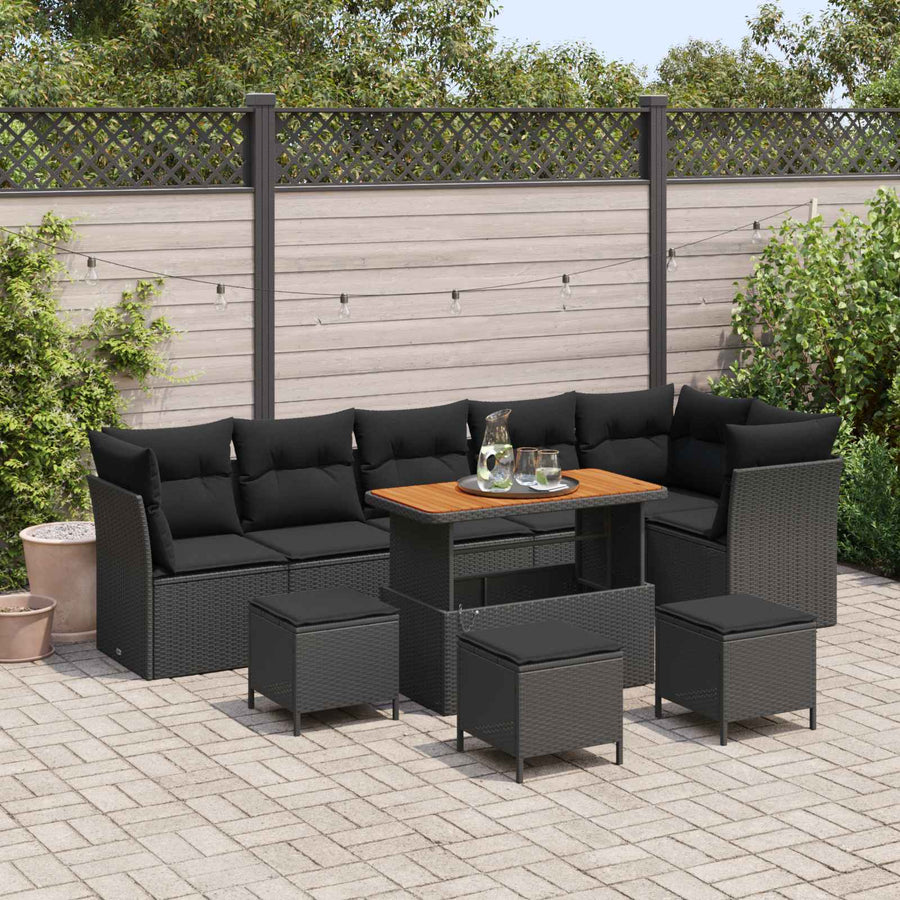 Tuinbankenset 10 pcs Zwart poly rattan