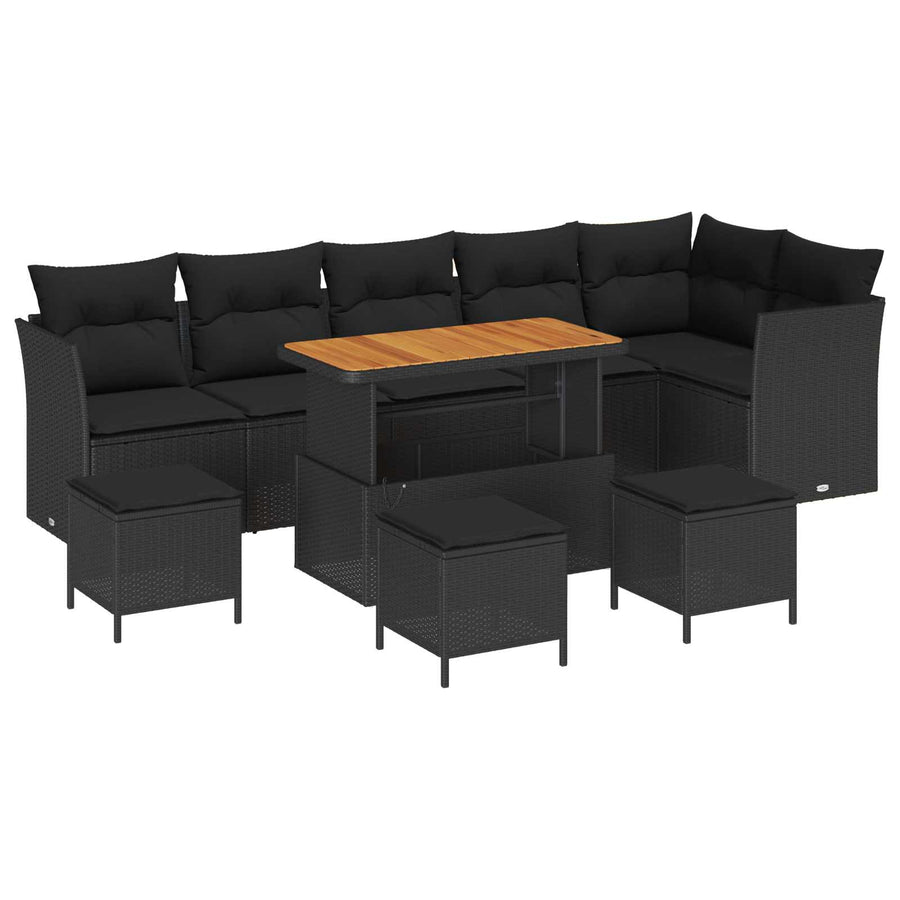 Tuinbankenset 10 pcs Zwart poly rattan