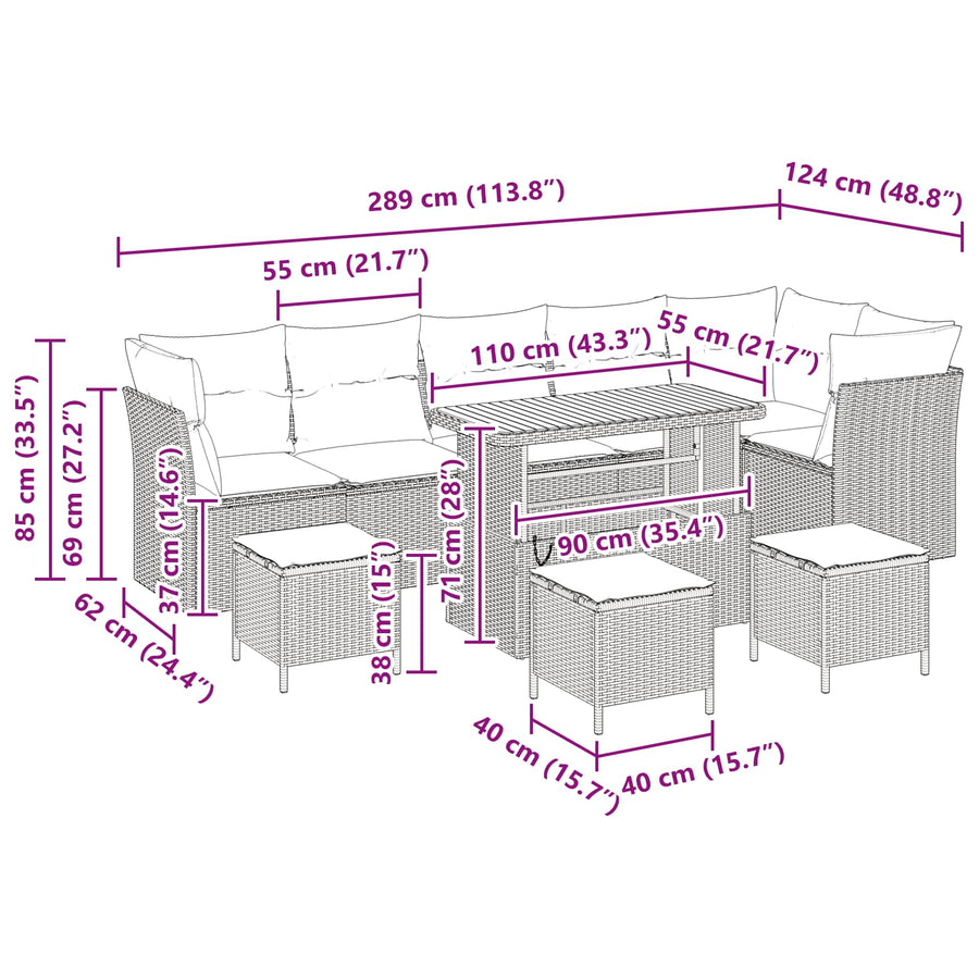 Tuinbankenset 10 pcs Zwart poly rattan