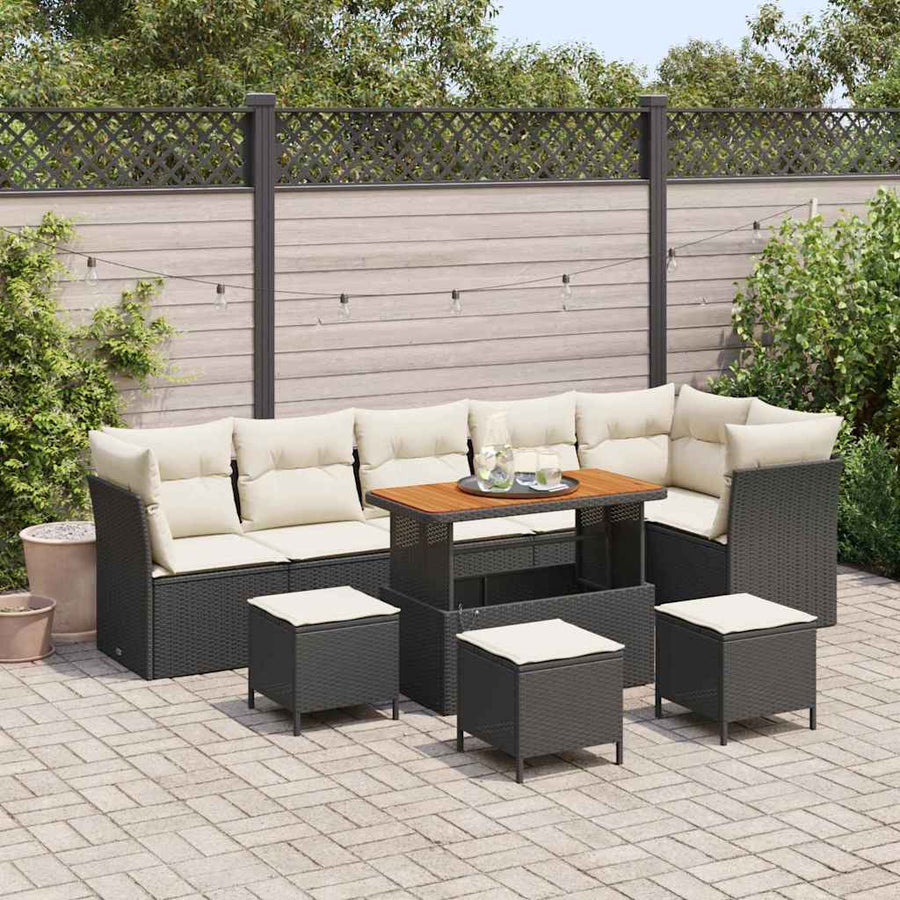 Tuinbankenset 10 pcs Zwart poly rattan