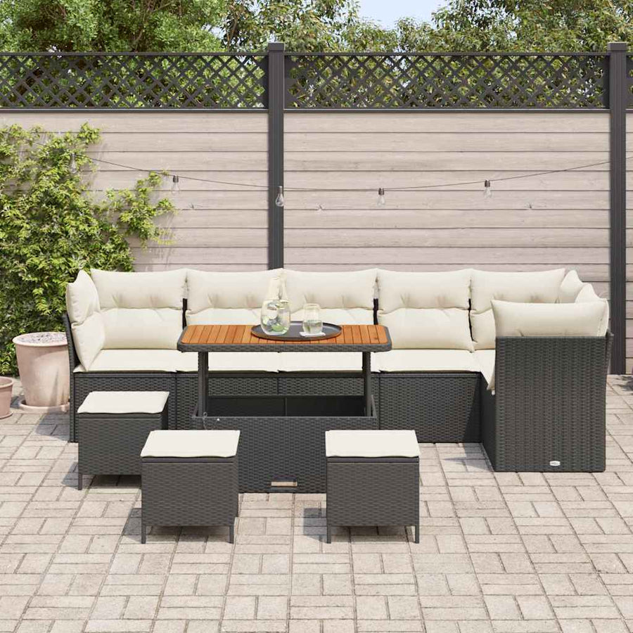 Tuinbankenset 10 pcs Zwart poly rattan