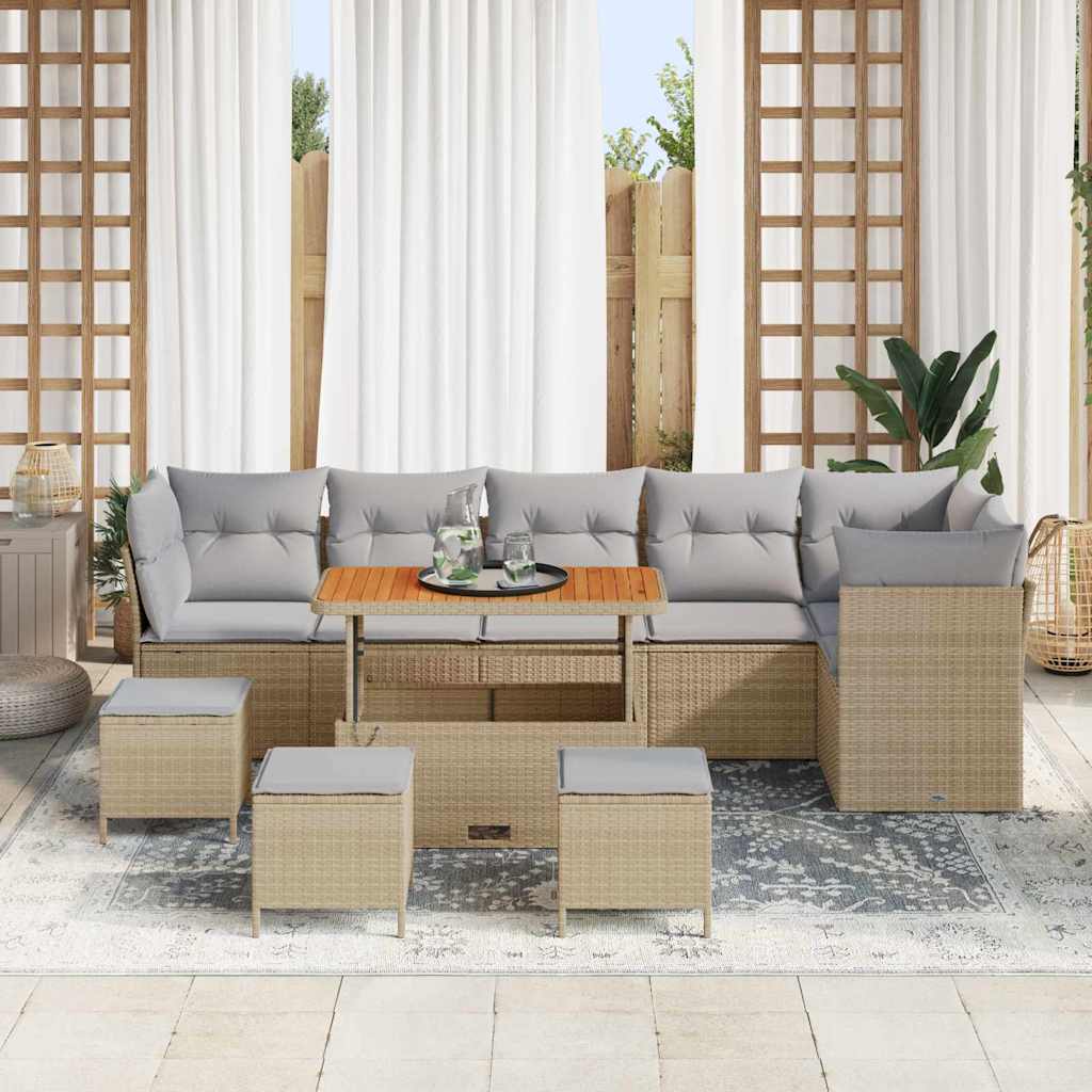 Tuinbankenset 10 pcs Beige poly rattan