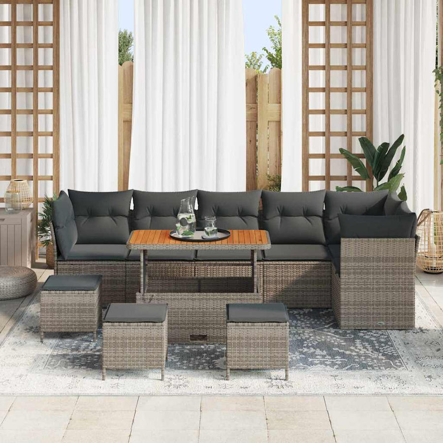 Tuinbankenset 10 pcs Grijs poly rattan