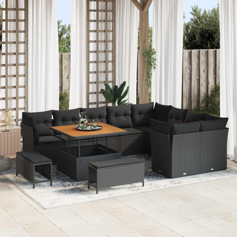 Tuinbankenset 12 pcs Zwart poly rattan