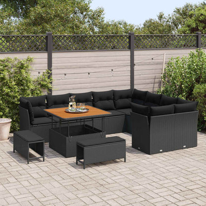 Tuinbankenset 12 pcs Zwart poly rattan