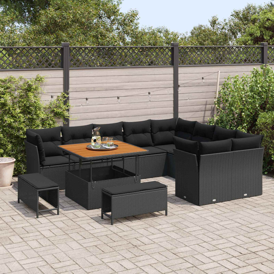 Tuinbankenset 12 pcs Zwart poly rattan