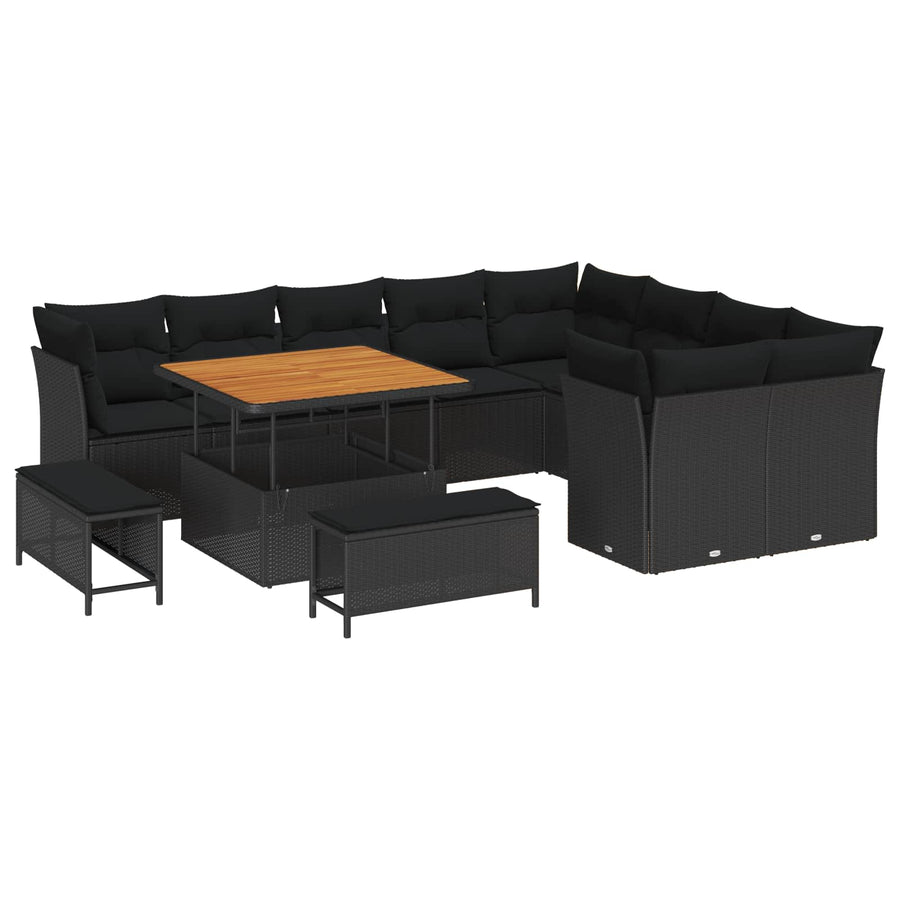 Tuinbankenset 12 pcs Zwart poly rattan