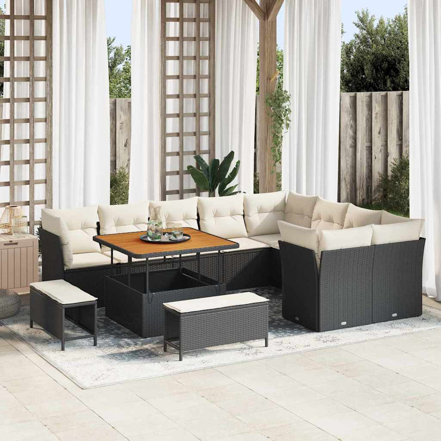 Tuinbankenset 12 pcs Zwart poly rattan