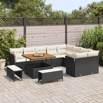 Tuinbankenset 12 pcs Zwart poly rattan