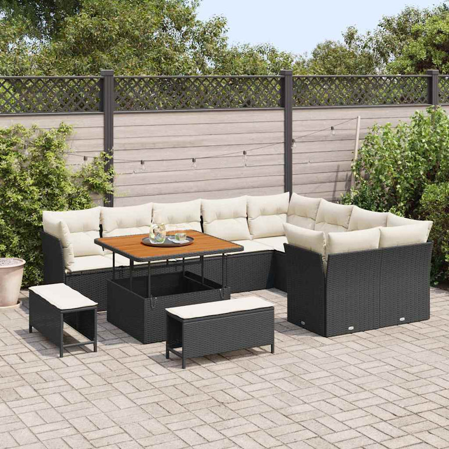 Tuinbankenset 12 pcs Zwart poly rattan