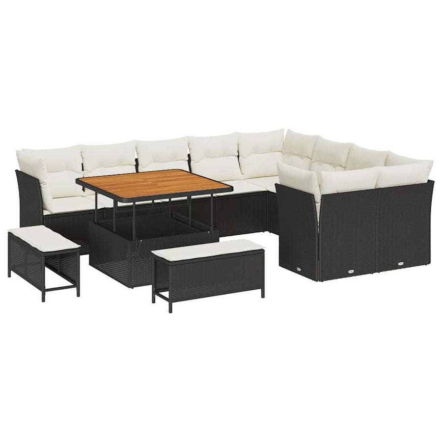 Tuinbankenset 12 pcs Zwart poly rattan