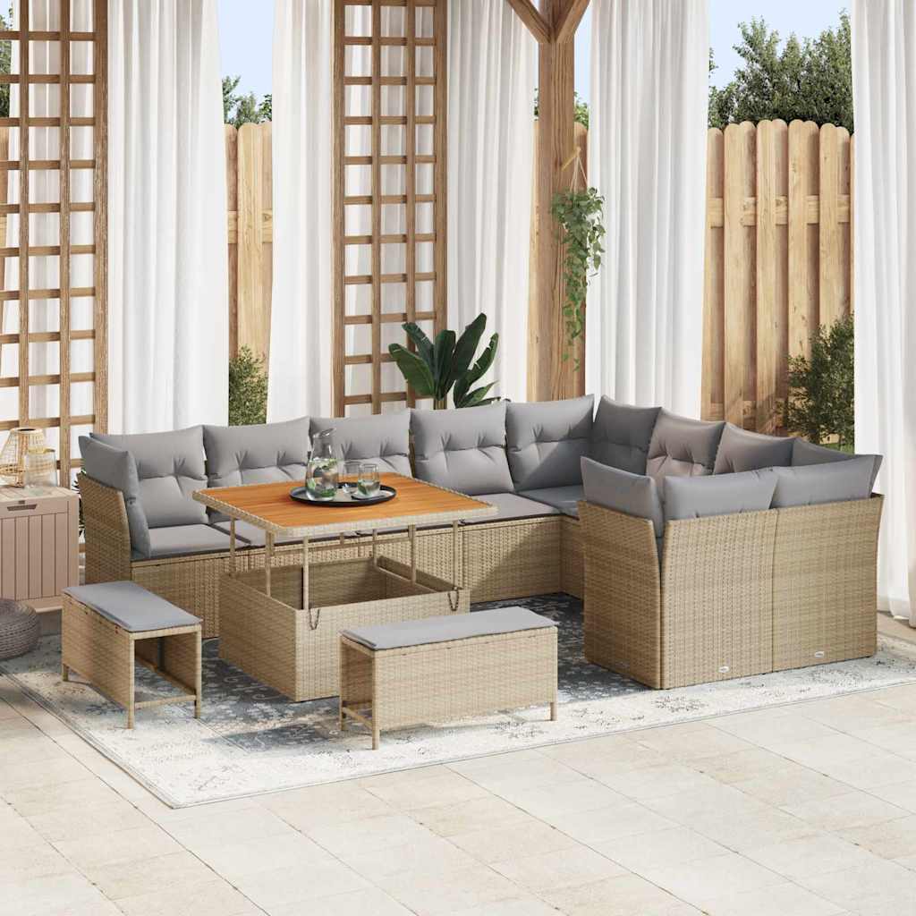 Tuinbankenset 12 pcs Beige poly rattan