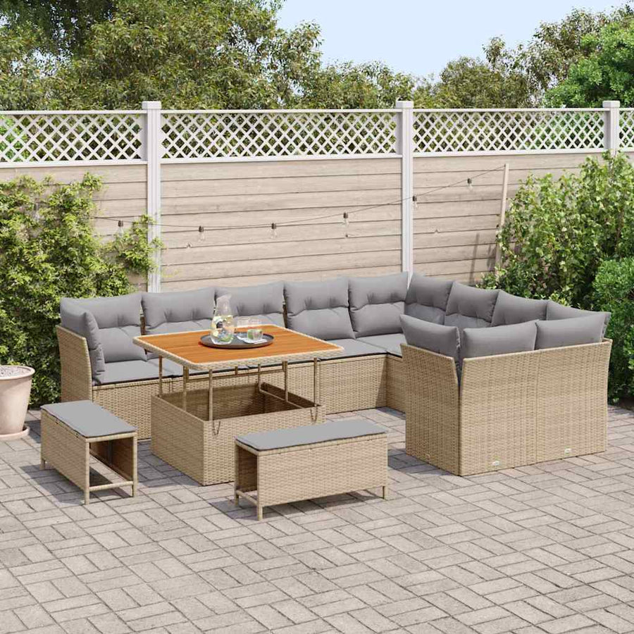 Tuinbankenset 12 pcs Beige poly rattan