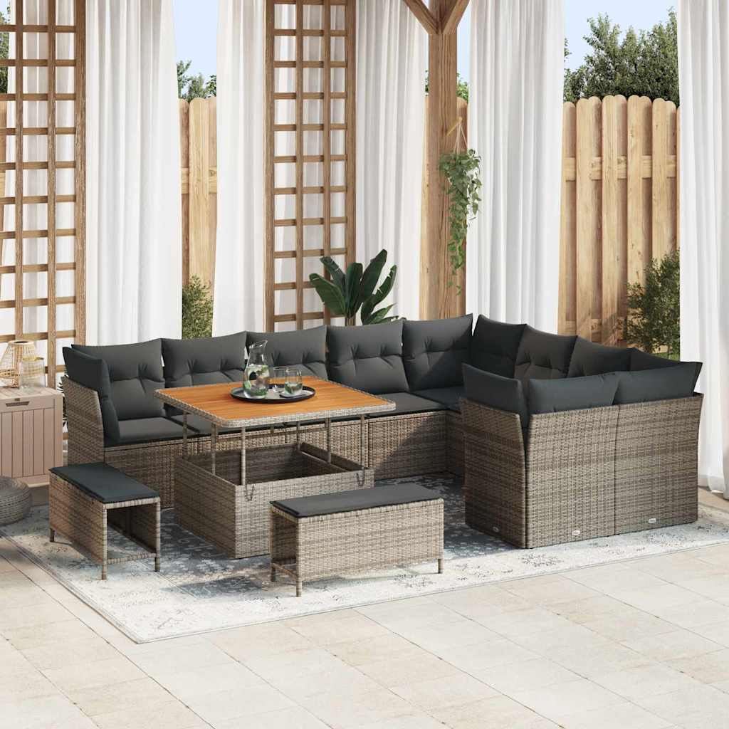 Tuinbankenset 12 pcs Grijs poly rattan
