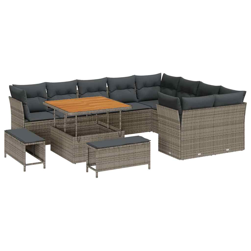 Tuinbankenset 12 pcs Grijs poly rattan