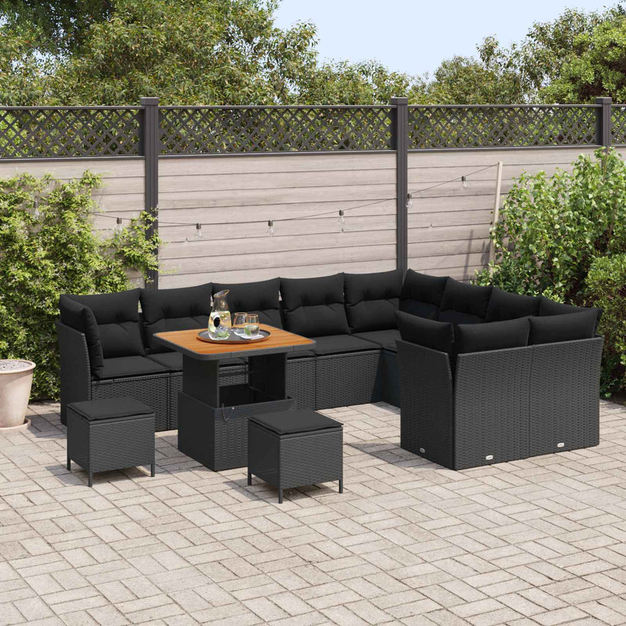 Tuinbankenset 12 pcs Zwart poly rattan