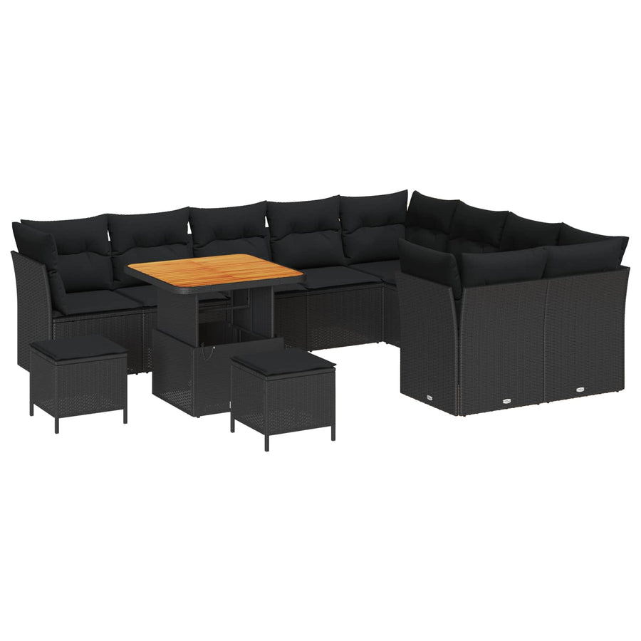 Tuinbankenset 12 pcs Zwart poly rattan
