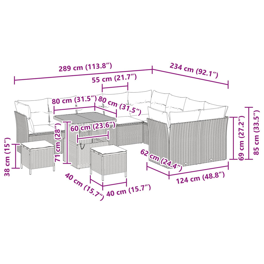 Tuinbankenset 12 pcs Zwart poly rattan